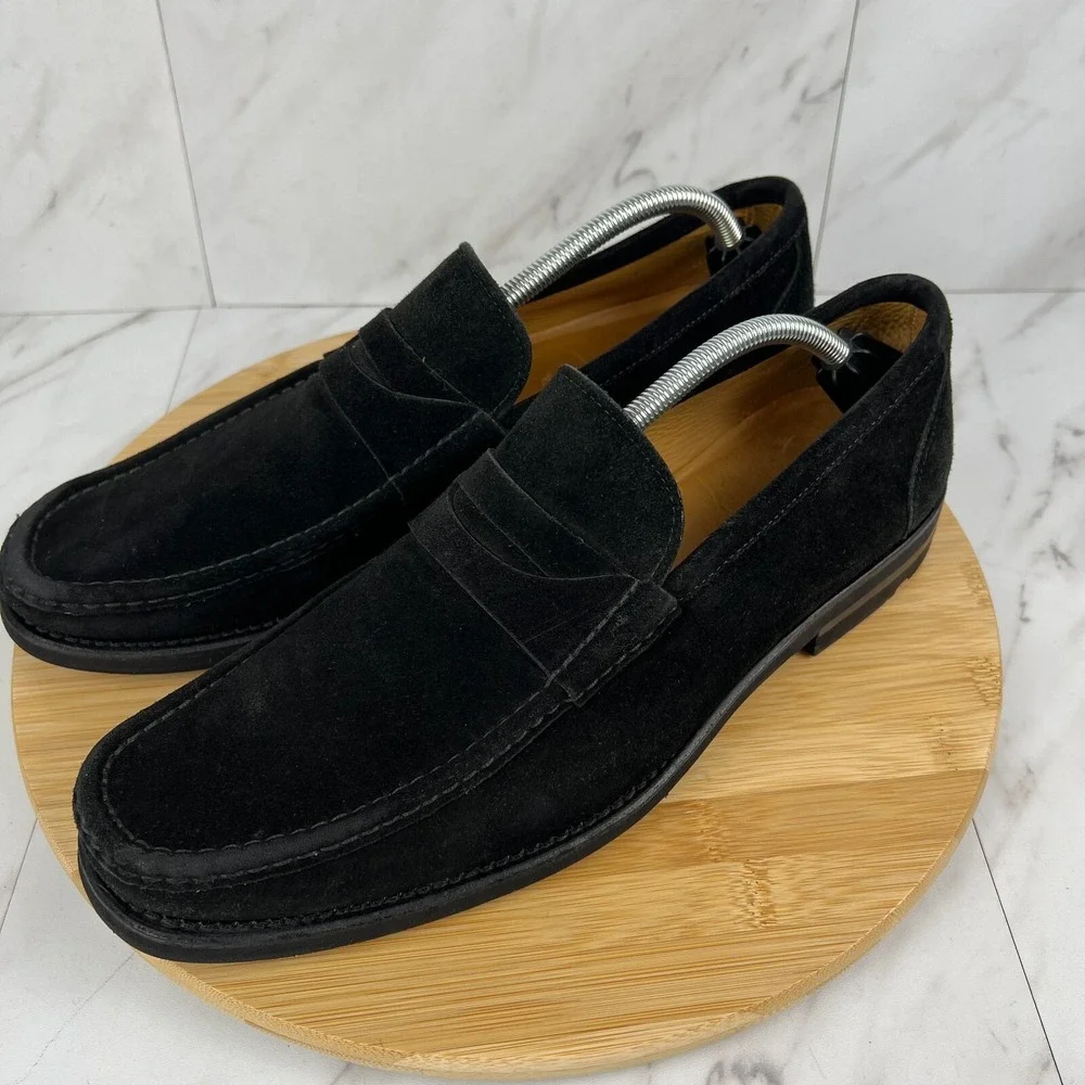 Magnanni Mens Size 11.5 M Black Suede Slip On Penny Loafers Dress Shoes 17279